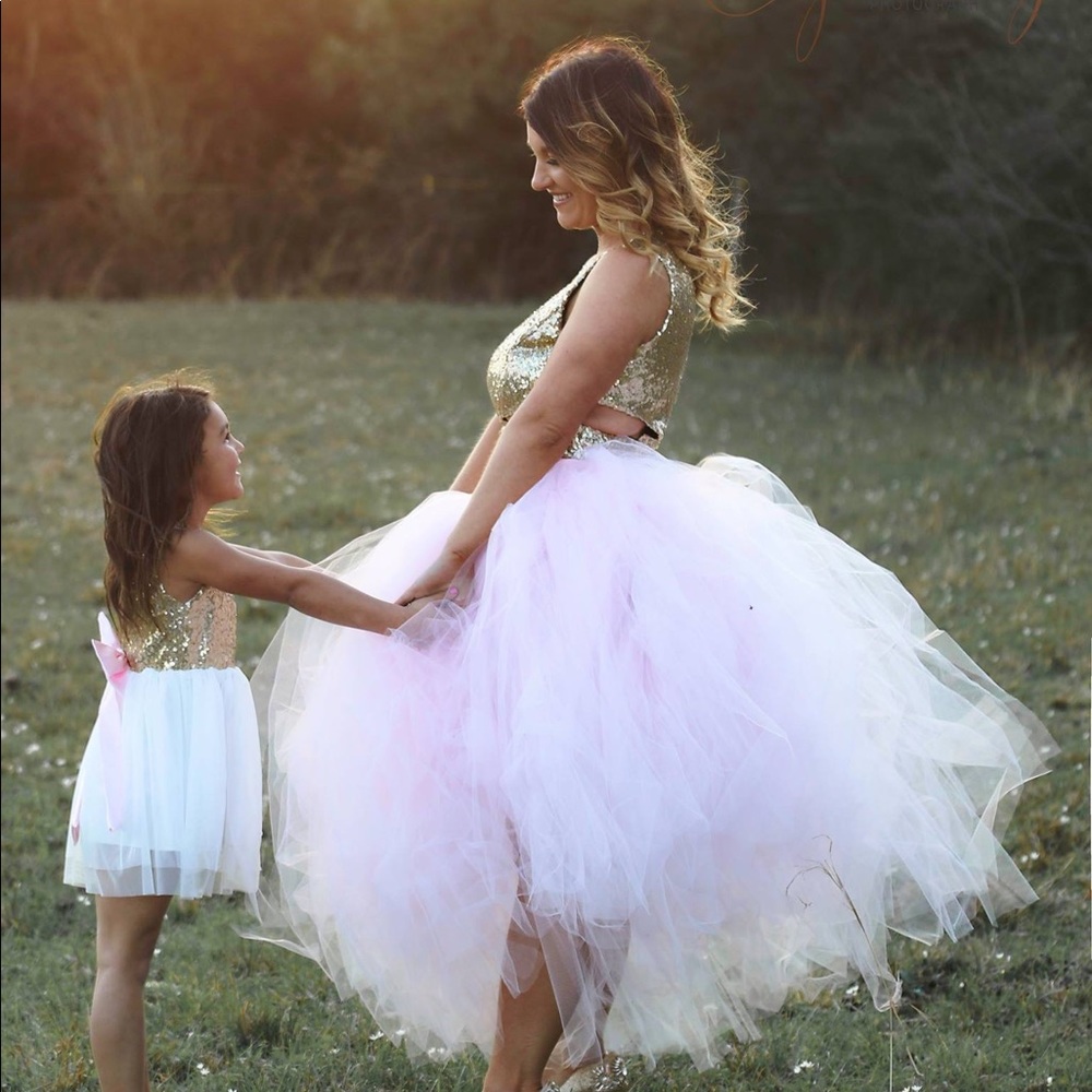 Gold sequin girls dress with open back
